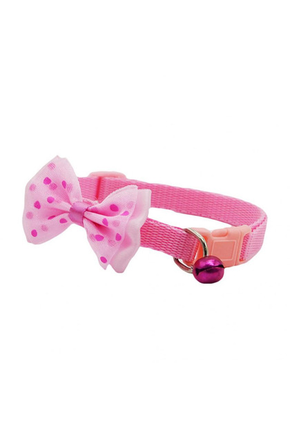 Zgarda ajustabila cu fundita pentru caini si pisici, 22-33cm/10mm, Roz Deschis, Ropet