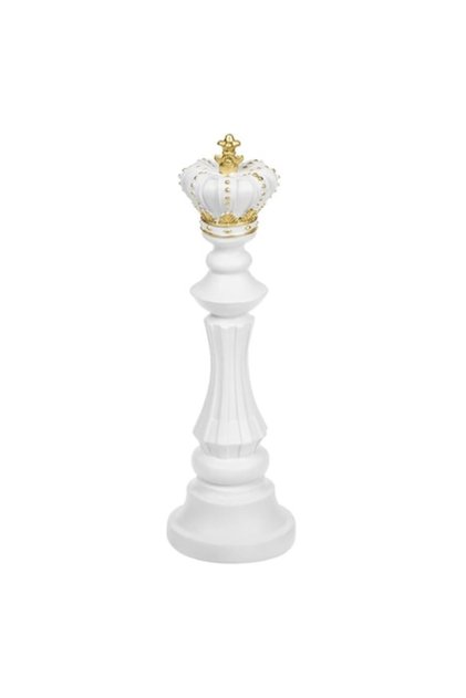 Piesa sah Decorativa, Rege, Detalii Aurii, Polirasina, Alb, Diametru 11.5 cm, Inaltime 39.5 cm, MYON