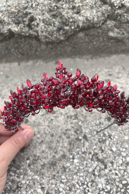 Aldonsa Burgundy Bridal Henna Crown Special Occasion Accessory Women's Crown Hair Accessory – Crown, Crystal Stone