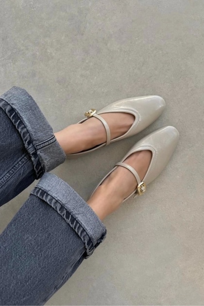 Tony Women's Wrinkled Leather Ballerinas Beige