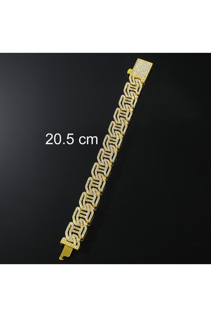 Bratara Cuban Chain Hip Hop, catarama actionata prin buton, placat cu aur 18K, pietre zirconiu, 16 m
