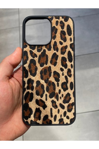 İphone 16 Pro Max Uyumlu Leopar Desenli Tüylü Silikon Kılıf