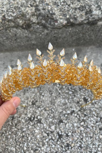 Belicia Gold Bridal Henna Crown Special Occasion Accessory Women's Crown Hair Accessory – Crown, Crystal Stone