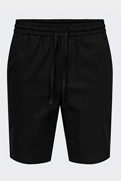 Only & Sons ONSLINUS 0007 COT LIN SHORTS NOOS Erkek Siyah Şort