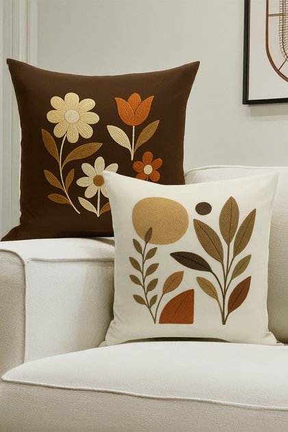Set of 4 Double-Sided Digital Print Cushion Covers (Punch Embroidery Pattern Look)