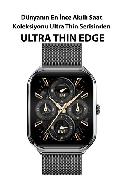 Ultra Thin Edge Akıllı Saat Çelik Kasa Metal Kordon Siyah