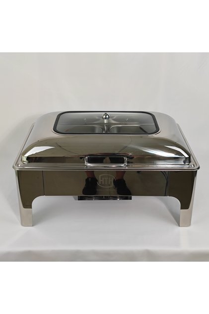 Rectangular Hydraulic Warming Dish, Stainless Steel Warming Dish with Clear Lid