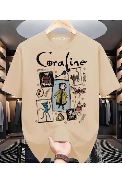 تي شيرت كبير الحجم مطبوع عليه كورالاين