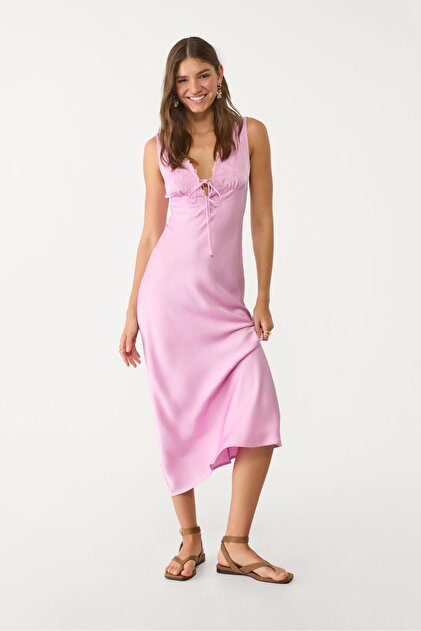 stradivarius satin dress Satin midi dress - Women's fashion