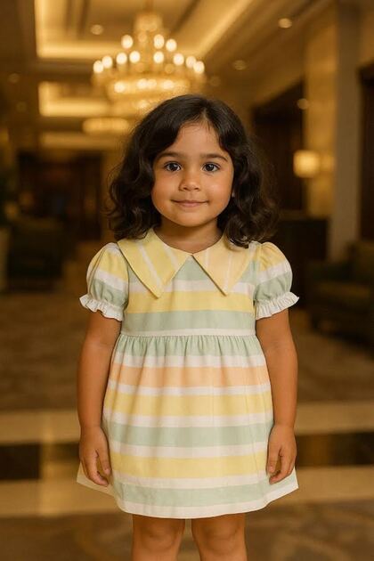 100% Cotton, Woven Fabric Baby Girl Rainbow Pattern Dress