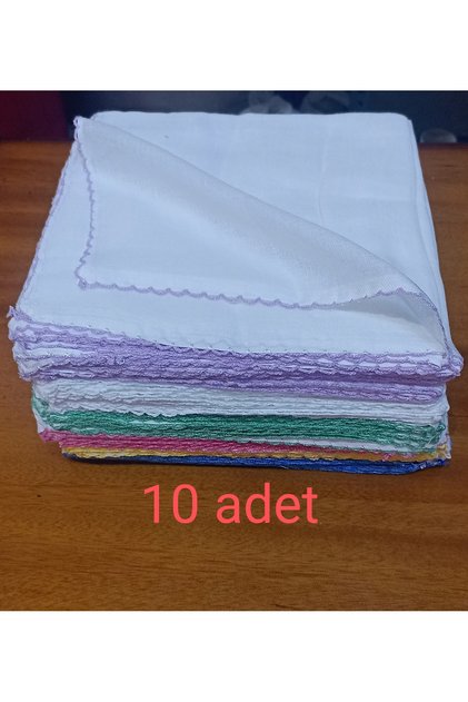 Pamuklu İç tulbenti 10 adet beyaza renkli oyalı iç yazması 90x90 ebat bone başörtüsü