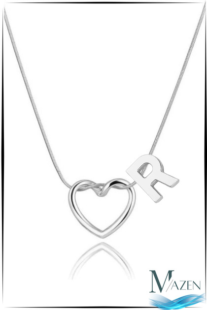 Silver Color Heart Letter Detailed Necklace – Tarnish-Free Surgical Steel – Letter R