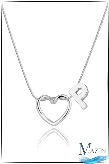 Silver Color Heart Letter Detailed Necklace – Tarnish-Free Surgical Steel – Letter P