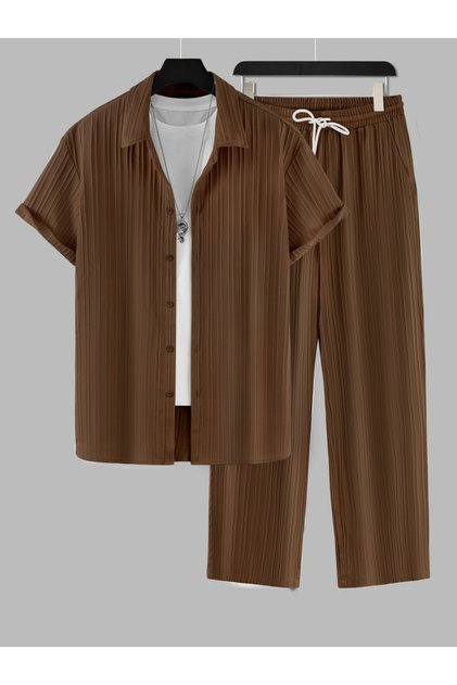 Solid Short Sleeve Shirt and Pants Co-Ords