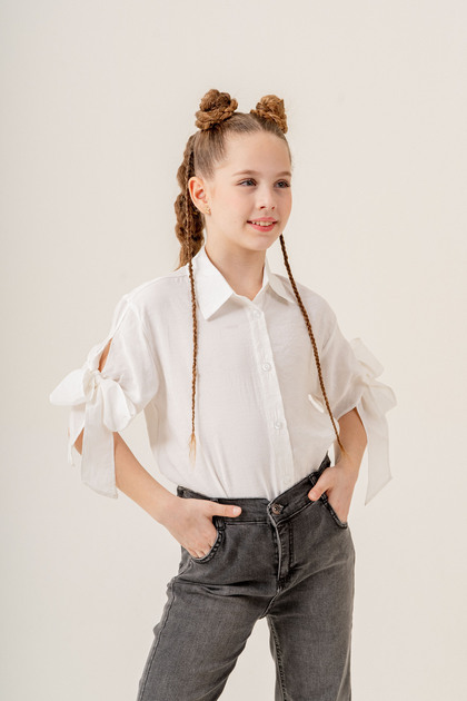 Girl's Sleeve Tie Shirt 3168