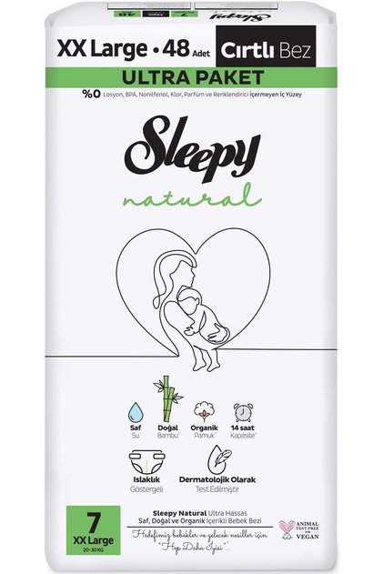 Natural Baby Diapers 7 No XXL 48 Pack - Baby Diapers for Sensitive Skin with Natural Ingredients