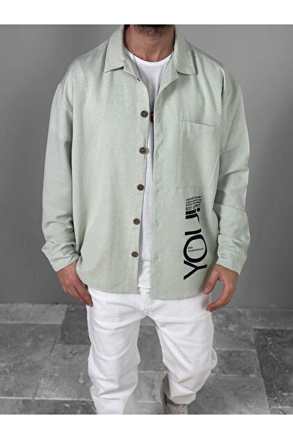 Water Green Patterned Linen Shirt