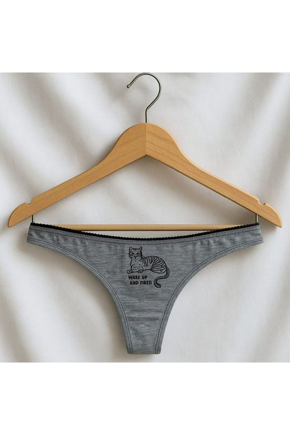 Gri Kedi Baskılı Pamuk Kadın Tanga
