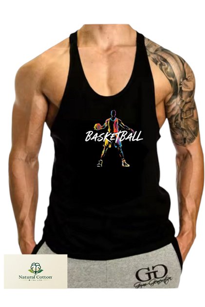 Μπλουζάκι γυμναστικής Fitness Gym Tank Top Athlete Μαύρο με λεπτές τιράντες (μπάσκετ)