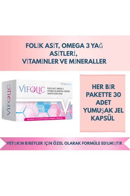 Vifolic - Folik Asit, Omega 3, Vitamin Ve Mineral Içeren Takviye Edici Gıda / 30 Yumuşak Jel Kapsül