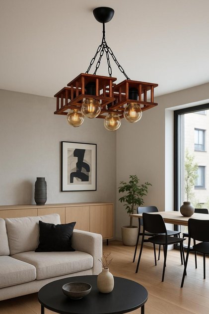 Ahşap Avize Rustik Otantik Dekoratif- Salon Cafe Otel Aydınlatma