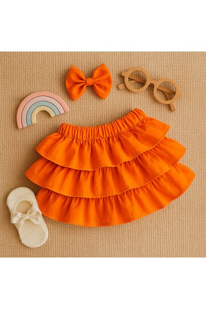 Baby Girl Orange Shorts Skirt Ballerina Socks Bandana Set