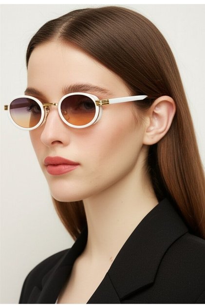 Oval Gold White Gradient Transition Women's Sunglasses