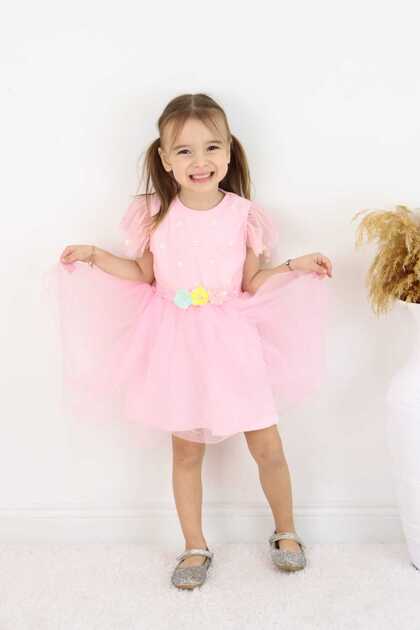 Girl's Dress with Belted Handle, Ruffled Tulle Dress Lining, Combed Cotton for Special Occasions, 2-6 Years