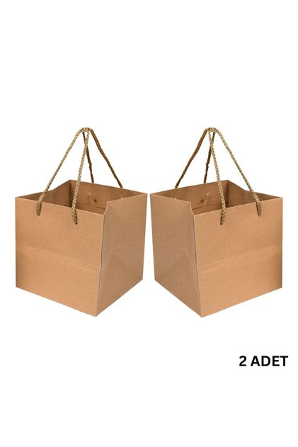 Kraft Karton Pasta Çanta, 2'li - Kare Taban, Körüklü, İpli Hediye Taşıma Çantası, 24x24x24 cm