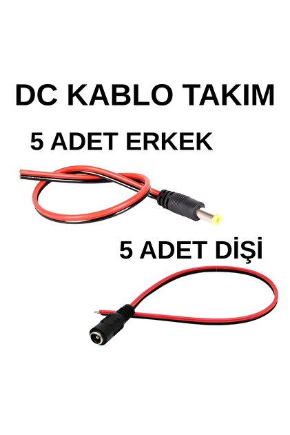 ちゃぶ　1/2 SpeedUF 5.5x2.1 mm DC Adaptör Kablosu Takımı 5'li Set (5 Erkek + 5