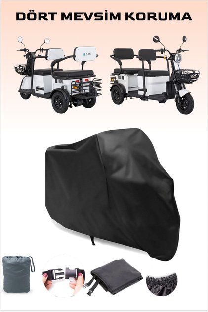 Black E-Mon Mona Electric Motorcycle Tarpaulin 1500W 3 Wheels with Rubber Connection Buckle