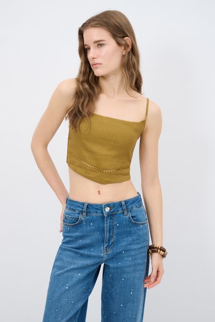 Nakış Detaylı Askılı Crop Bluz