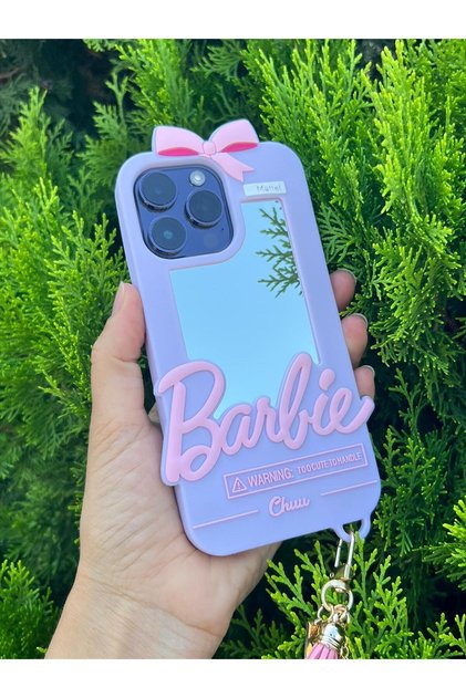 iPhone 14 Pro Compatible Mirrored Pompom Barbi Silicone Case
