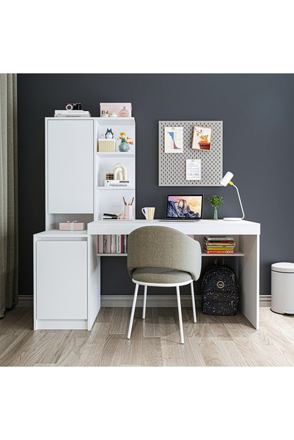 Nora Bilgisayar Masası, Raflı Çalışma Masası , Çalışma Ofis Masası Sol Dolaplı, Bilgisayar Masası