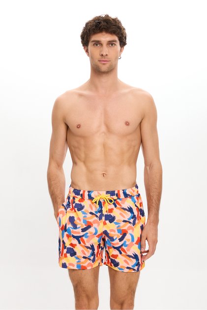 Men's Brush Patterned Swim Shorts with Pockets Mesh Lining Quick Dry Water Repellent Medium Length 25Sm105St