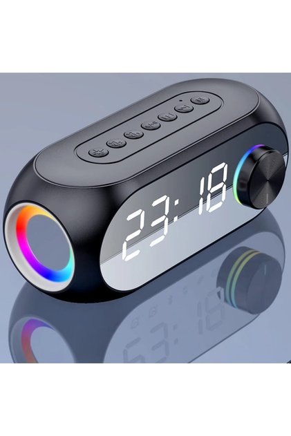 Bluetooth Hoparlör + RGB LED Işıklı Dijital Alarm Saat | FM Radyo | MP3 Destekli | Şarjlı