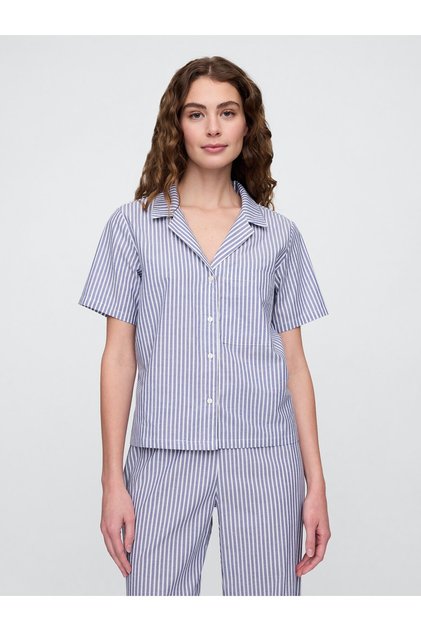 Kadın Mavi GapBody Poplin Kısa Kollu Pijama Üstü