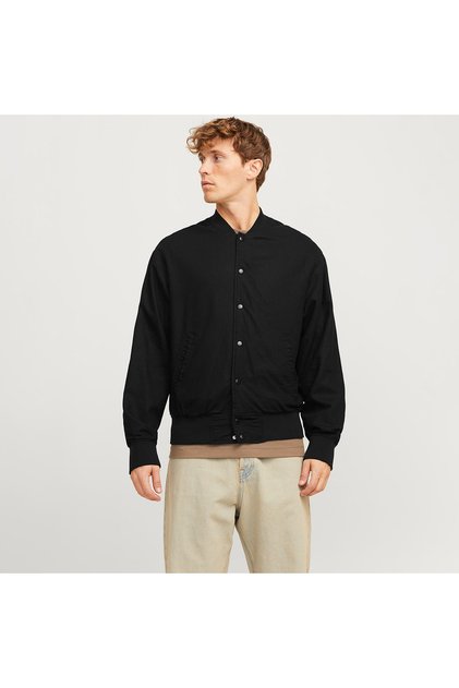 Jack&Jones Ario Linen Bomber Erkek Siyah Yuvarlak Yaka Ceket