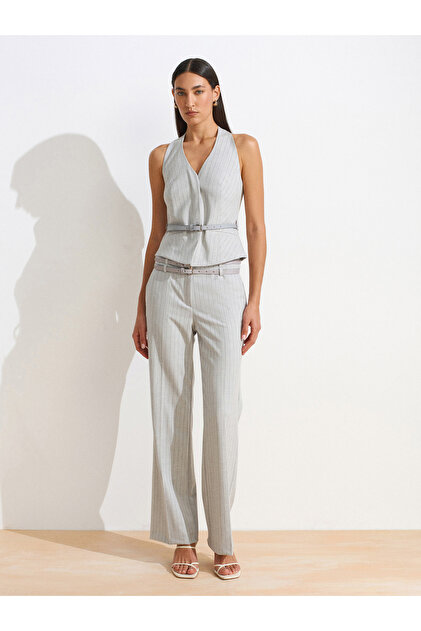 Dilvin 60589 Belted Vest-Grey- Trendyol
