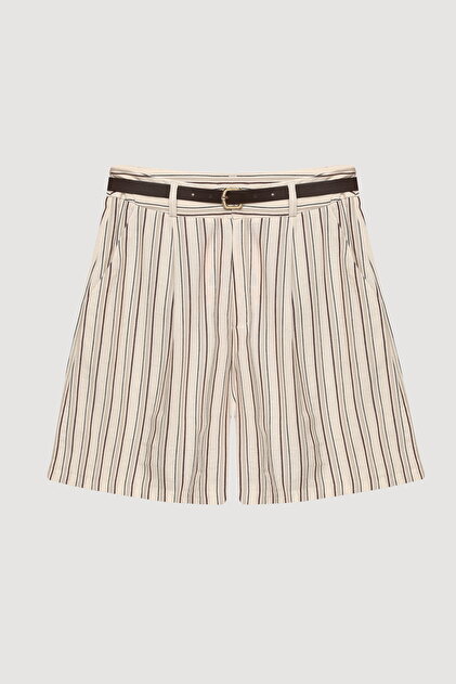 Belt Detailed Striped Shorts Natural