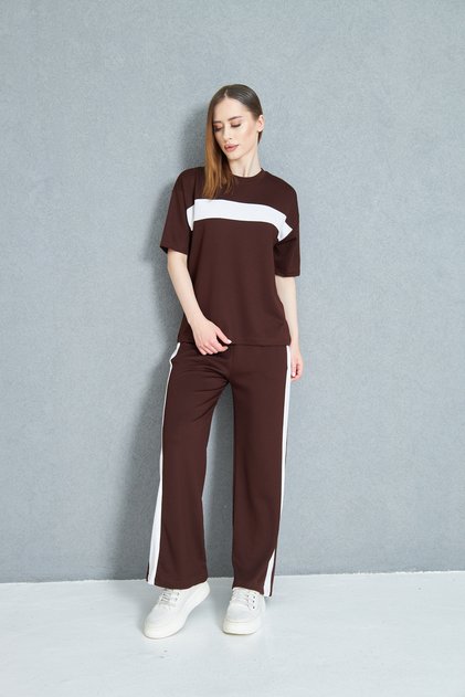 Women's Front Stripe Detailed Modal Fabric Short Sleeve Tracksuit Set