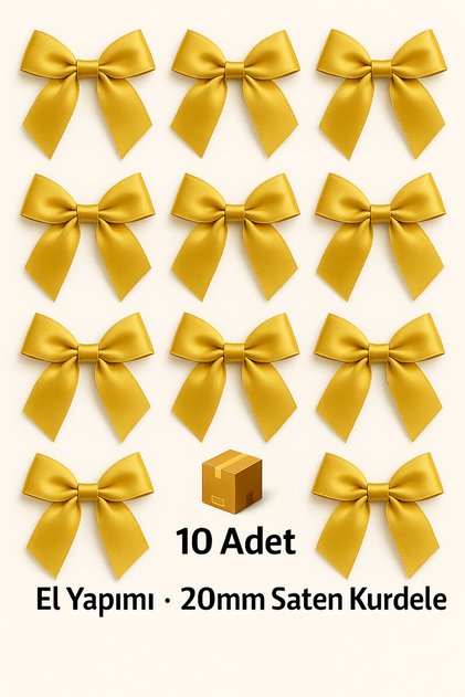 10 Adet Gold Saten Fiyonk Kurdele 20mm Saten Kurdele