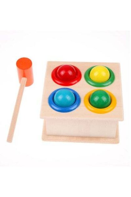 Wooden Hammering Game Box With Balls Sturdy, Durable Multicolored Toy For Kids