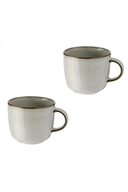 2 Pieces Mug with Handle Height 8 cm Set of 2 Teacup Light Gray Cup Volume 370 ml