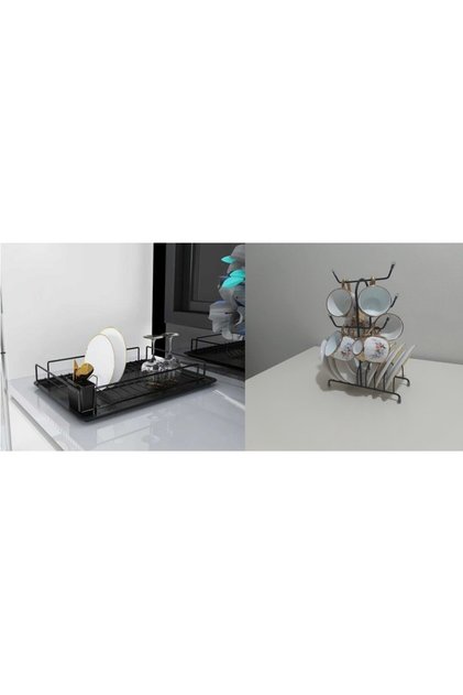 2-Piece Countertop Organization Set, Matte Black Shelf Rack + Cup Holder Cabinet Organizer