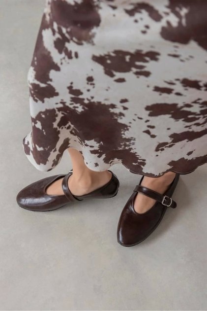 Jin Women's Wrinkled Leather Ballerina Brown