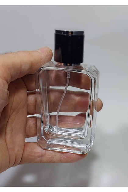 10 ADET Cam Kolay kapama Sprey Kolonya Parfüm Şişesi 50 ml - Boş Şişe siyah gümüş renk model Kapaklı
