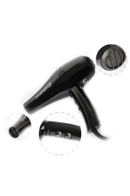 Tecno Elettra Tornado 6000 Super Turbo Professional Hair Dryer - Full Black, 2500W Power, Made in It