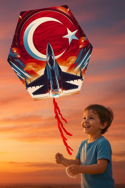 Ay Yıldız Uçak Desenli Çıtalı Uçurtma