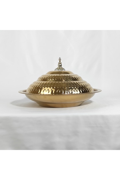 Multipurpose Use Water Drop Pattern Stainless Steel Round Serving Tray with Dome Lid